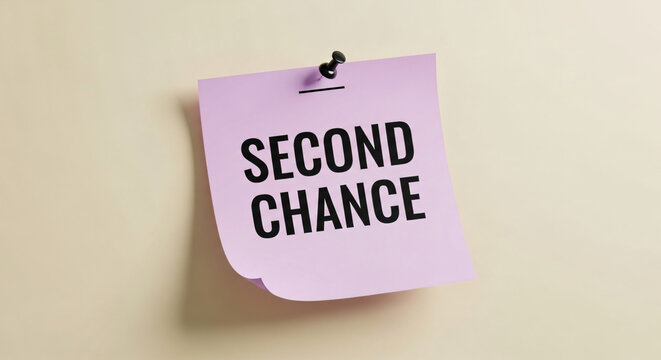 Second Chance Text On Pink Sticky Note With Thumbtack