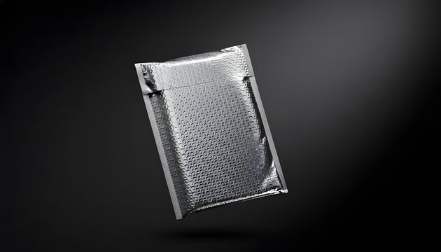 Floating Metallic Bubble Mailer on Dark Background