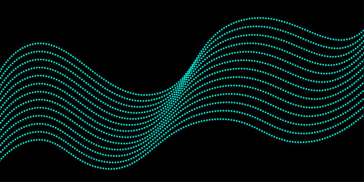 Abstract flowing wavy lines with cyan and teal gradient pattern on a solid black background.