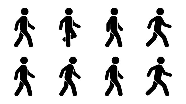 Stick Figure Walking Animation Sequence, Human Motion Cycles, Simple Silhouette Figures