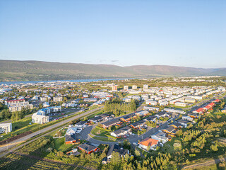 Fototapeta premium Aerial view of town of Akureyri in Iceland