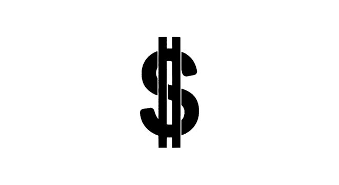 Minimal black silhouette icon, simple flat vector, bold black shape, no, no shading black dollar sign symbol with double vertical lines on a, flat icon style