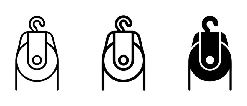 Pulley System Icons, Mechanical Engineering Vector Graphics, Lifting Mechanism Symbols, Industrial Equipment Design Elements