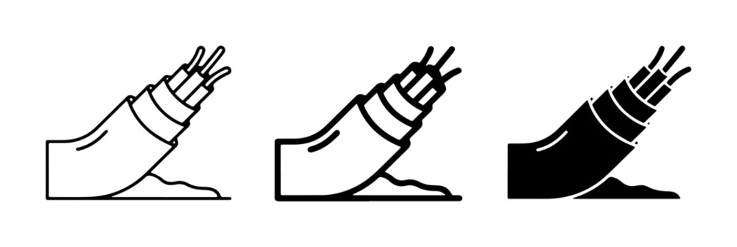 Fiber Optic Cable Icons, Network Wire Symbols, Data Transmission Technology Graphics