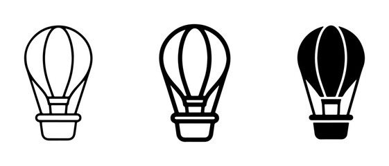 Hot Air Balloon Icons, Vector Set: Outline, Line Art, Silhouette. Travel, Adventure, Transportation Graphics. © Hamidur