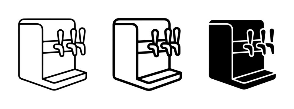 Beverage Dispenser Icons, Soda Fountain Machine Vector Graphics, Three Tap Drink Station Set