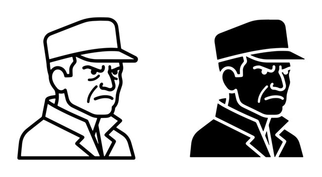 Grumpy Man Icon, Serious Male Portrait, Displeased Person Silhouette, Vector Illustration for Mood and Emotion