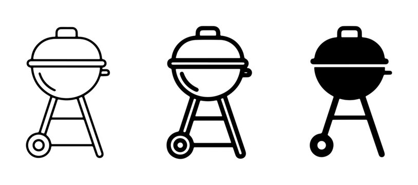 Barbecue Grill Icons, Kettle Grill Vector Set, Outdoor Cooking Equipment Graphics