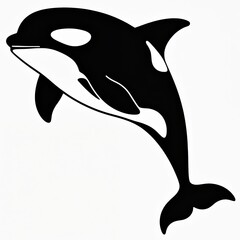 Naklejka premium Orca whale illustration, black and white graphic style. Marine mammal in simple clean lines. Killer whale design for ocean themes. Cetacean art.
