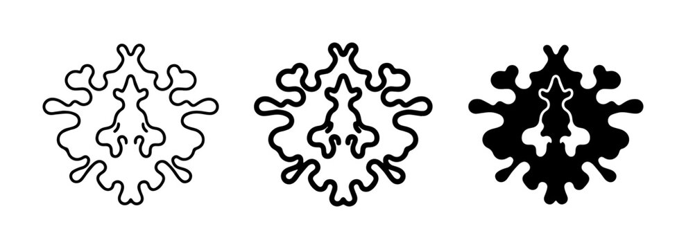 Symmetrical Ink Blot Designs, Rorschach Test Inspired, Abstract Psychological Symbols, Black and White Vector Art