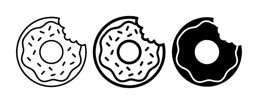 Bitten Donut Icons, Sweet Pastry Vector Graphics, Simple Food Illustrations, Delicious Treat Symbols, Dessert Icons Set