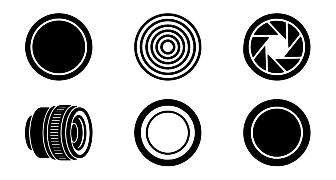 Camera Lens Icons, Aperture Symbols, Photography Elements, Vector Graphics