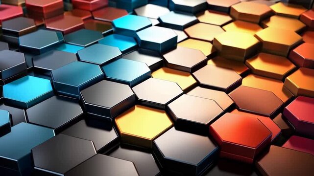 Shapes in bright colors shift and move together on a smooth surface. The focus is on the design and the visual play of light as colors change.