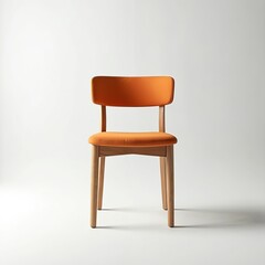 Fototapeta premium Modern orange chair with wooden legs against white background. Minimalist furniture design for cozy home or office space. Simple seat object.