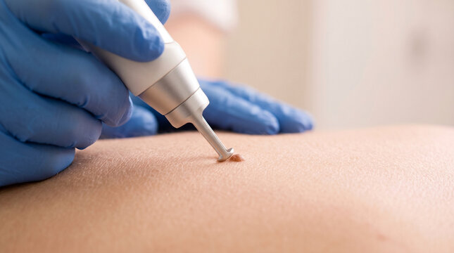 Laser Mole Removal or Dermatoscopy Procedure on Skin in Medical Clinic