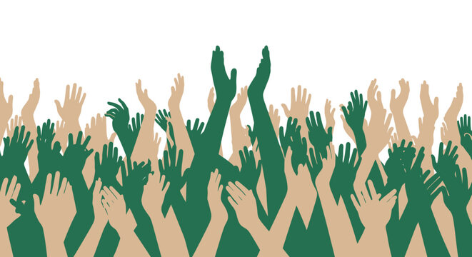 Diverse Crowd of Raised Hands Illustration for Unity, Environment, and Teamwork Concepts