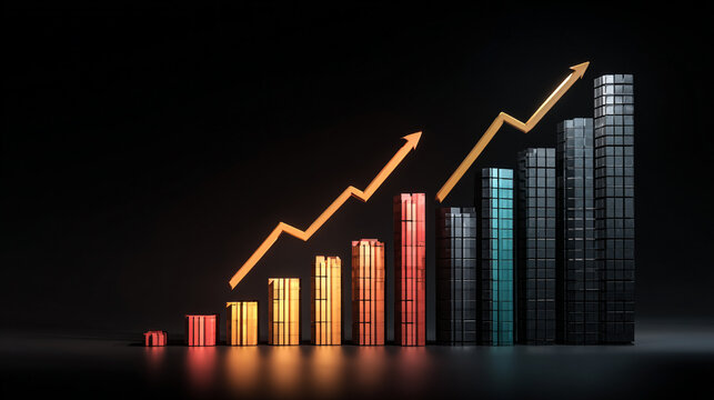 inance Abstract white background uptrend arrow with candlesticks and bar chart show innovation of economy business statistics with Earth network with glowing nodes and triangle polygon linesIt