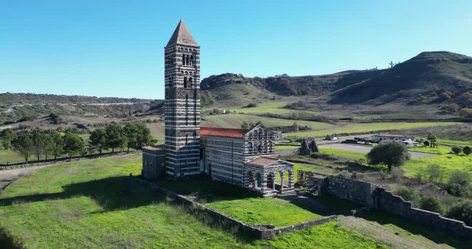 The Basilica della Santissima Trinita  di Saccargia (Basilica of the Holy Trinity), a romanesque church in northern Sardinia, Italy. Entirely built with local black basalt and limestone.