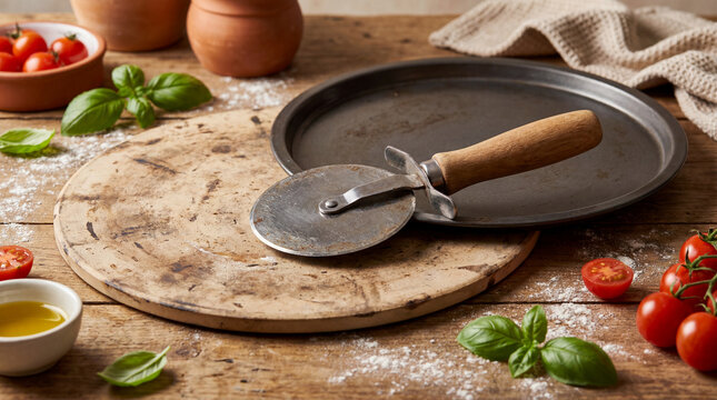 World Baking Day pizza cutter wheel wooden board Italian style kitchen tools celebration greeting card poster banner social media design