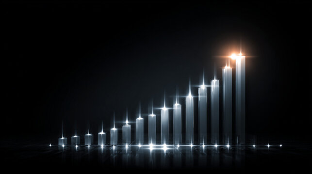 inance Abstract white background uptrend arrow with candlesticks and bar chart show innovation of economy business statistics with Earth network with glowing nodes and triangle polygon linesIt