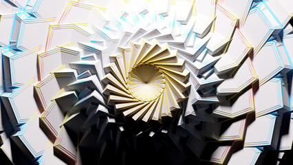 Fototapeta premium 3d render abstract art 3d background with part of surreal symmetry fractal object turbine engine detail in rotation deformation process