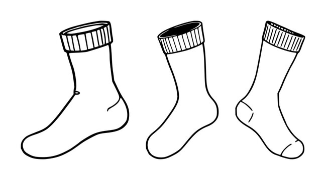 Socks set with minimal black line art on white background featuring footwear, illustration, fashion with design and patterns