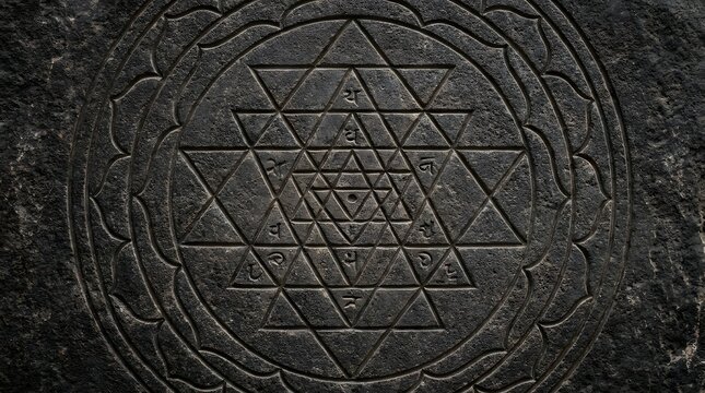 Sacred Shree Yantra Geometric Design on Textured Surface