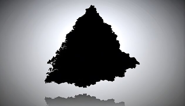 Isolated black amorphous blob shape casting a shadow on a subtle grey gradient background, abstract and mysterious form