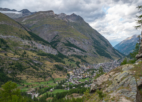 View of the alpine town of Zermatt in Swiss