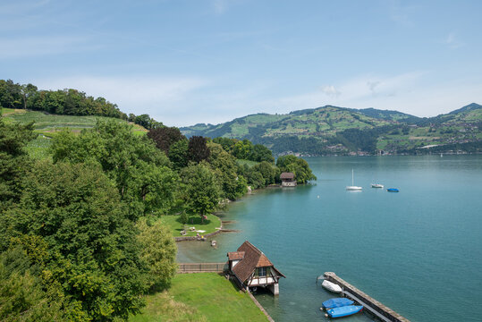 Beautiful landscape of lake thunersee in Swiss
