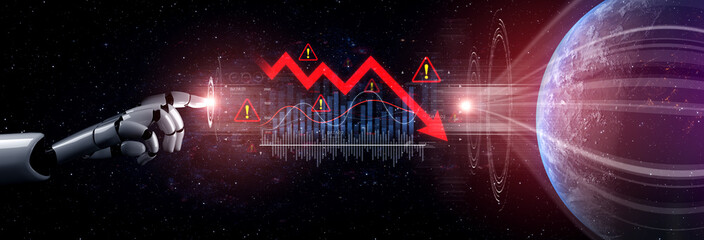 AI visualizes economic caution with smart graphs, alert icons, and data trend analysis, helping businesses respond to financial instability and risk. Artificial intelligence spline