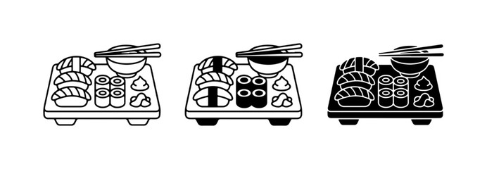 Sushi Platter Icons, Japanese Food Vector Set, Asian Cuisine Graphics © Asadul