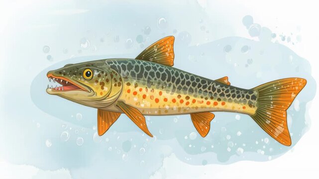 Fierce Aquatic Creature: A detailed illustration of a fierce aquatic creature, its sharp teeth bared in a display of predatory prowess against a soft, abstract background.