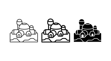 Abstract Futuristic Cityscape Icons, Sci-Fi Domes, Modern Architecture Set © Asadul