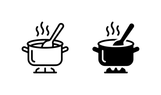 Cooking Pot Icons, Food Preparation Vector Graphics, Culinary Heat Symbols