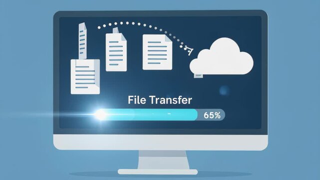 File Transfer: A digital illustration depicts the seamless transfer of files, with documents moving between devices and a cloud, highlighting the efficiency of data exchange.