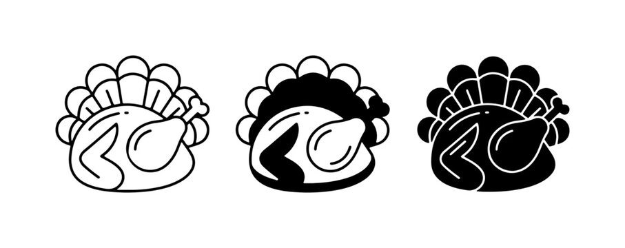 Roasted Turkey Icons, Thanksgiving Food Vector Graphics, Holiday Meal Symbols