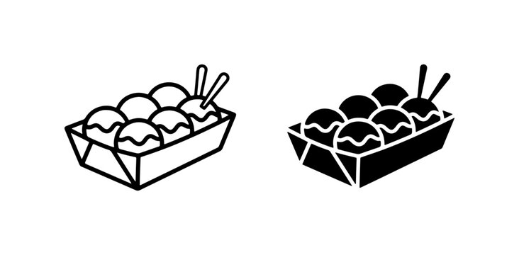 Takoyaki Food Icons, Japanese Street Food Vector Set, Osaka Snack Graphics