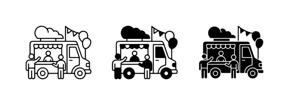 Food Truck Icons, Mobile Kitchen Vector Graphics, Street Food Service