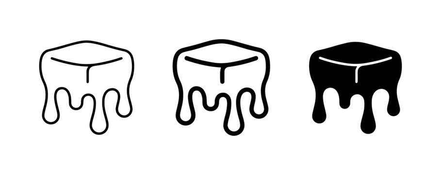 Melting Ice Cube Icons, Liquid Drip Graphics, Frozen Water Symbols