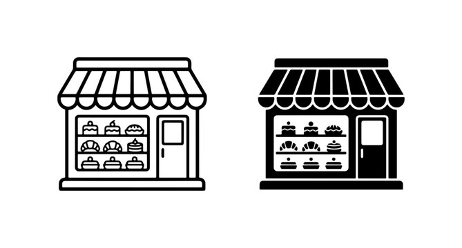 Bakery Shop Icons, Pastry Store Vector Graphics, Sweet Treats Business Facade