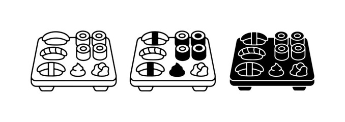 Sushi Platter Icons, Japanese Food Vector Set, Asian Cuisine Graphics © Tahmina