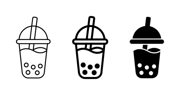 Bubble Tea Icons Set, Boba Drink Vector Graphics, Sweet Beverage Collection