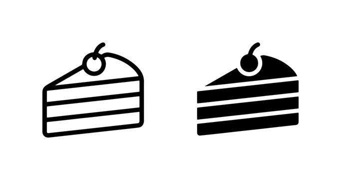 Dessert Icons: Cake Slice, Cherry Topping, Sweet Treat Vector Graphics