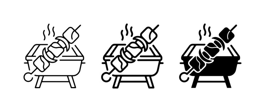 Barbecue Grill Icons: Skewers, Cooking, Outdoor Grilling Vector Set