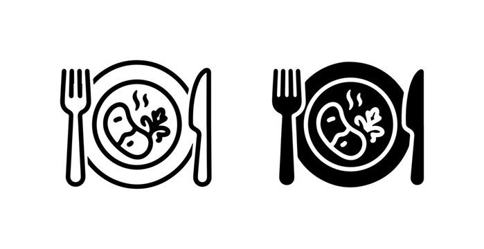Food Plate Icons, Meal Set Vector Graphics, Dinner Service Symbols