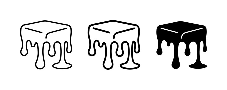 Melting Ice Cubes, Liquid Drips, Cool Refreshment Icons