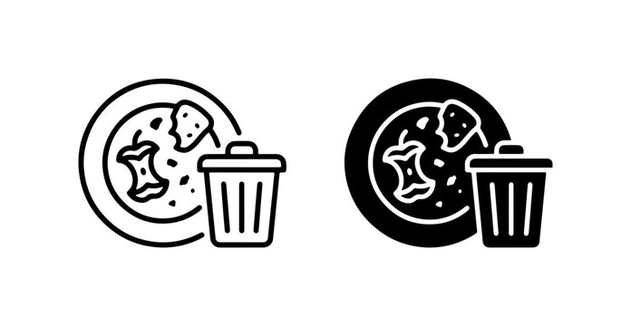 Food Waste Icons, Plate Scraps Trash, Organic Refuse Bin Vector Set