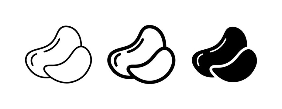Cashew Icons: Outline, Line Art, Solid Fill Vector Set