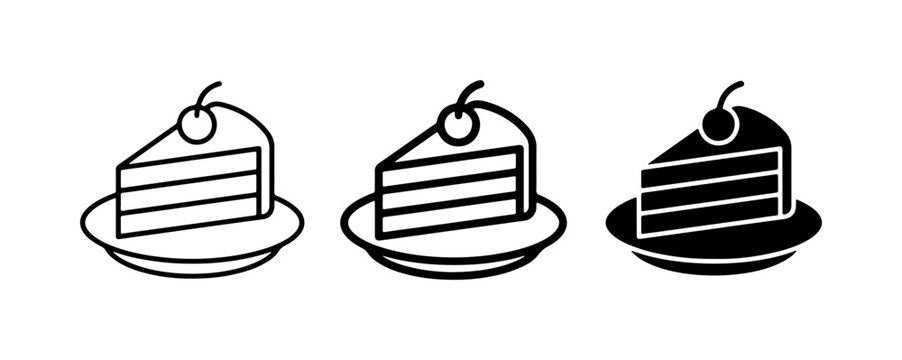 Cake Slice Icons: Outline, Filled, and Silhouette Dessert Graphics
